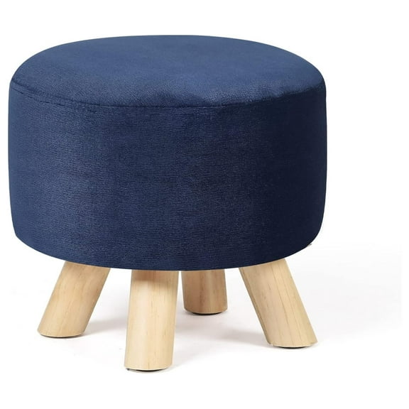 Small Round Ottoman Foot Rest Stool Corduroy Fabric Padded Seat Footstool Ottoman with Non-Skid Wooden Legs (Navy Blue,Corduroy)