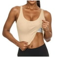 thumbnail image 2 of Fanxing Beige Build in Bra Tank Tops for Women M Summer Spaghetti Strap Camisole Basic Padded Tank Top with Built in Bra Workout Yoga Shirts （Women's S-2XL), 2 of 5
