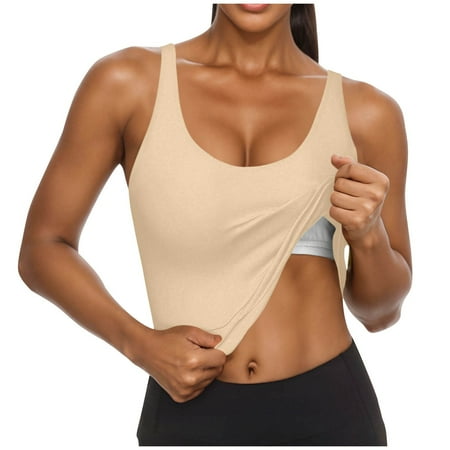 HUJlwoi Tank Top with Built in Bra for Women Crop Workout Gym Shirts Sleeveless Backless Basic Blouses U-Neck Fashionable Comfy Clothes