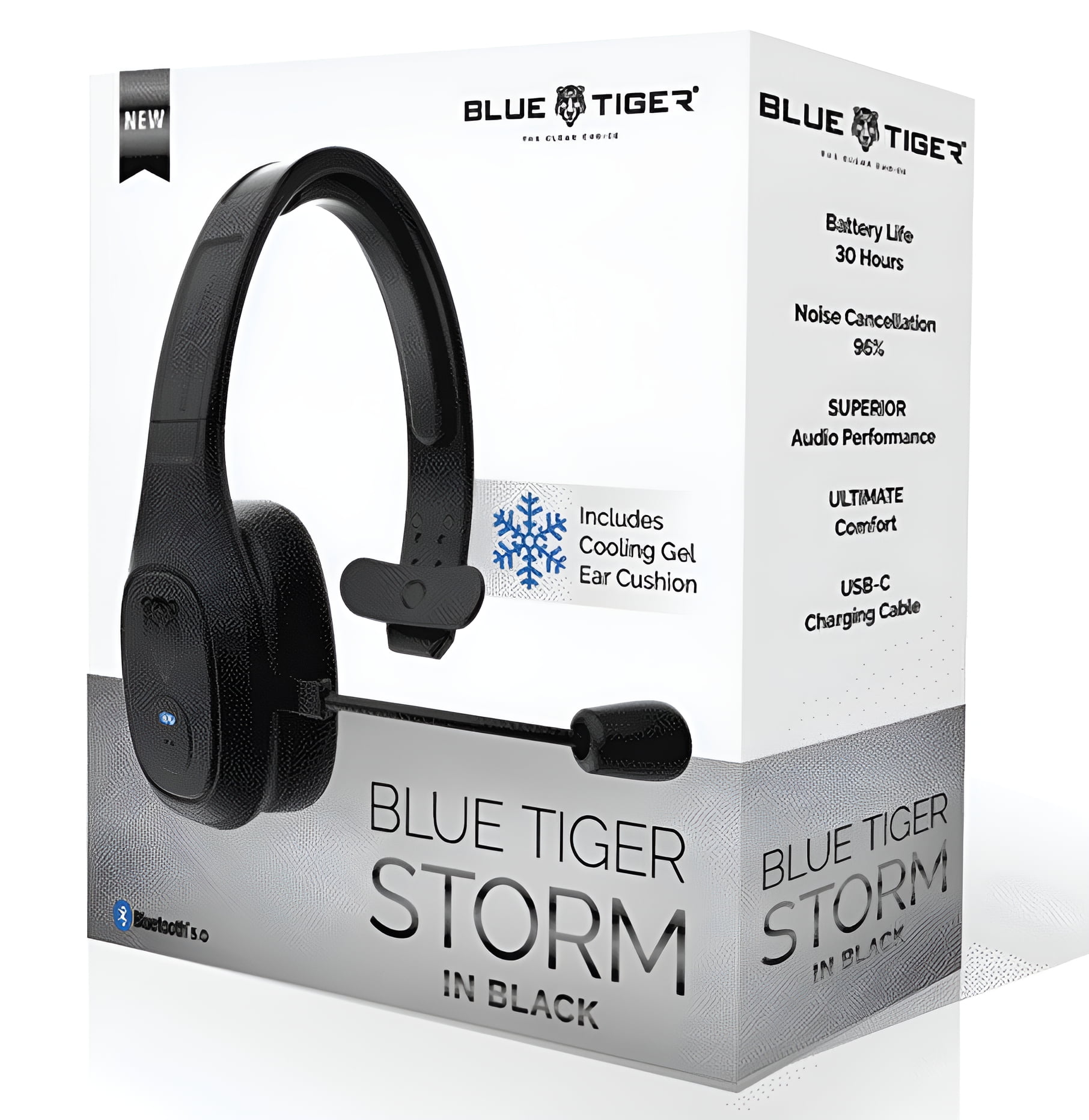 Blue Tiger Storm in Black Wireless Bluetooth Headset