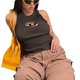 thumbnail image 1 of Top corto sin mangas con cuello redondo y estampado de letras para mujer, Top corto de punto acanalado ajustado para mujer, 1 of 7