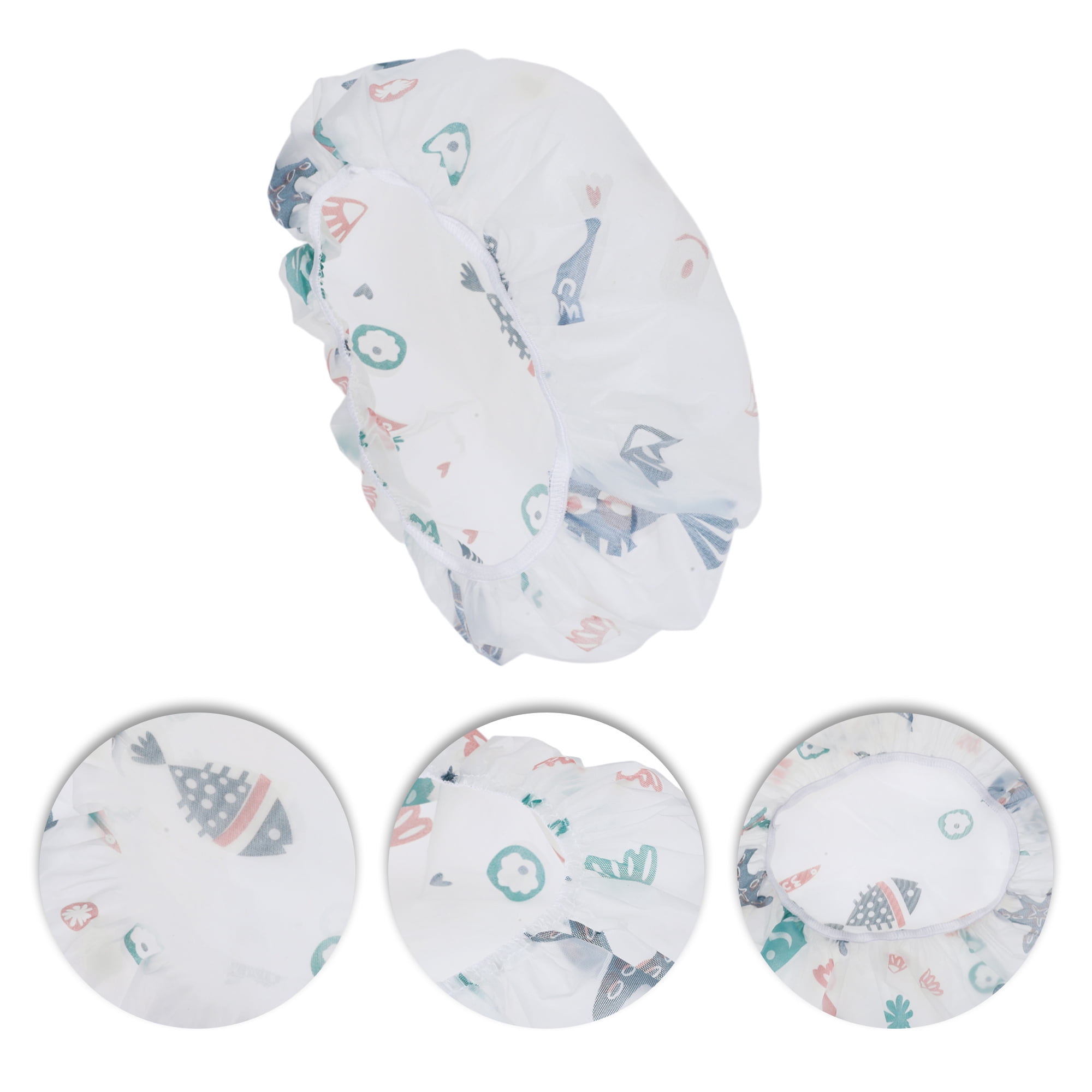 Unique Bargains Fish Single Layer Shower Cap 5 Pcs White Fish