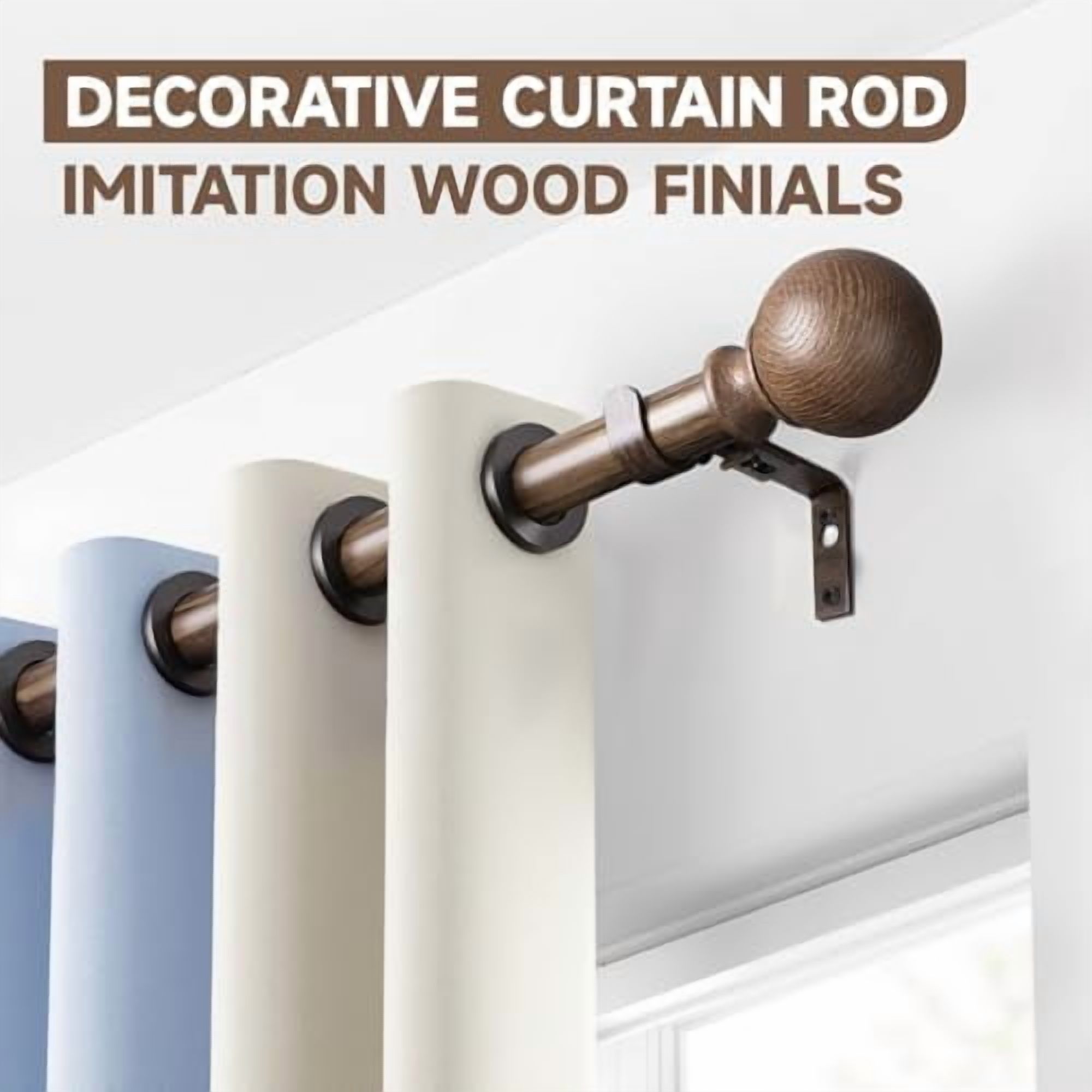 Walnut Wood Curtain Rods for Windows 72 to 144 Inch(6-12ft) - 1'' Diameter Heavy Duty Curtain Rods with Imitation Wood Grain Pattern Finials,Adjustable Decorative Curtain Rods Set,28-144''