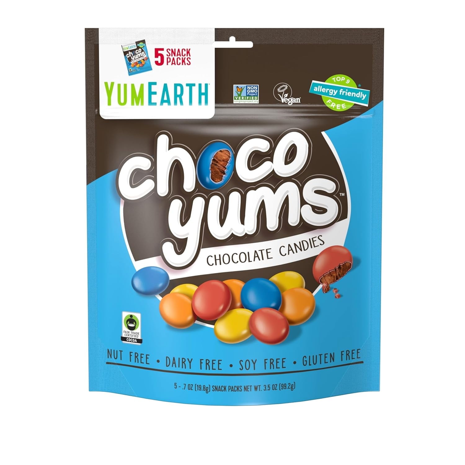 Yum Earth Non-GMO Choco Yums Chocolate 3.5 oz Pack of 2 - Walmart.com