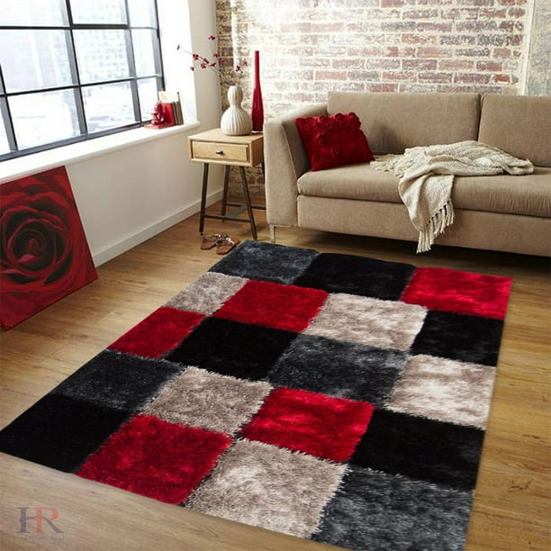 HR 5ft X 7ft HAND TUFTED SILK BRIGHT SHAGGY AREA RUG (4.92''X6.83