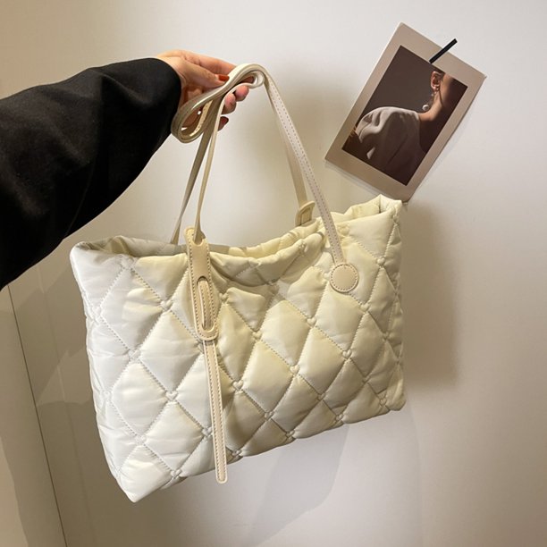 Bolso de mano acolchado con diamantes para mujer, bolso de mano hinchado de gran capacidad, bolso de citas diario