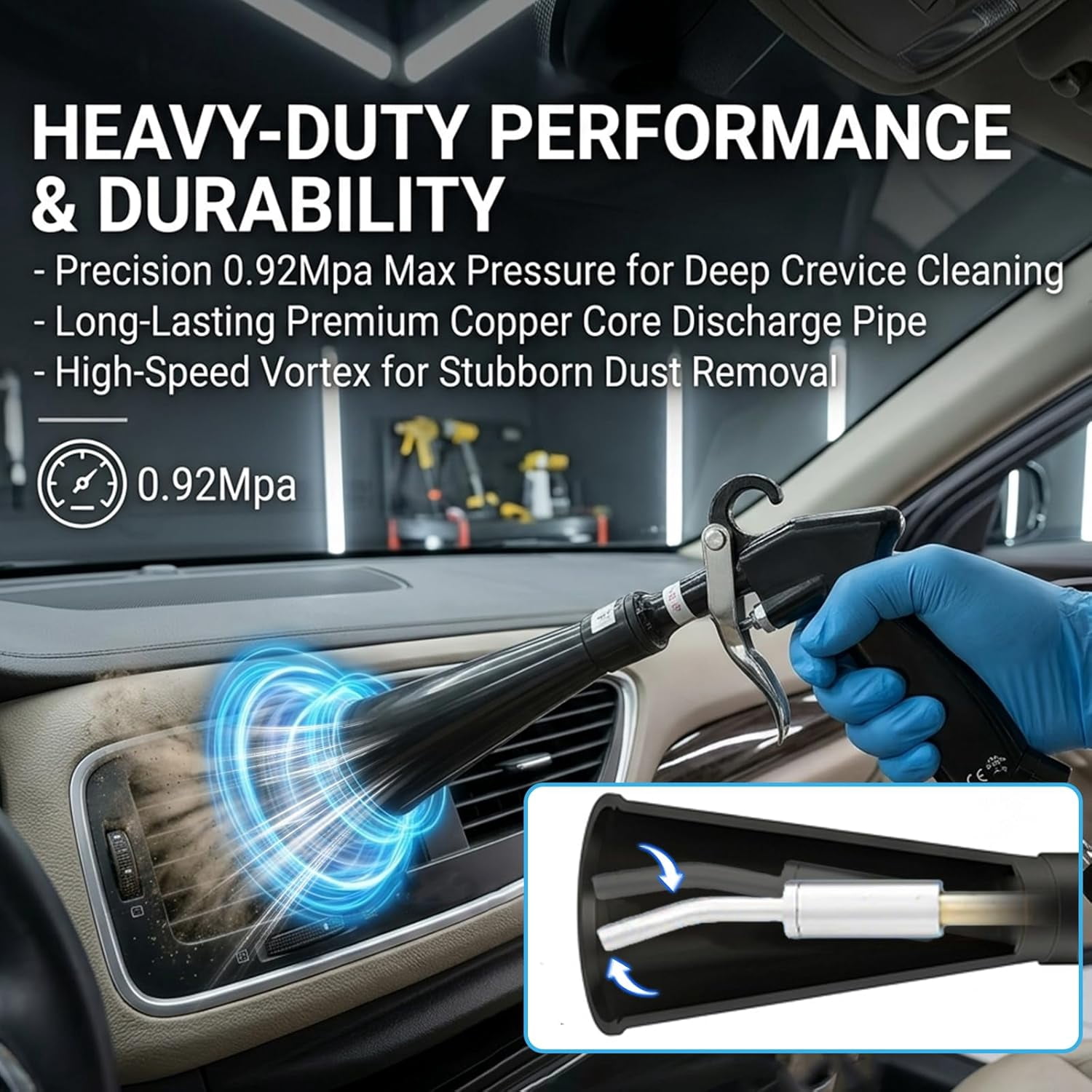 Dry Cleaning Gun, Air Powered Car Interior Cleaning Tool, Vortex Airflow Air Compressor Gun for Auto Detailing Seats Carpets Vents