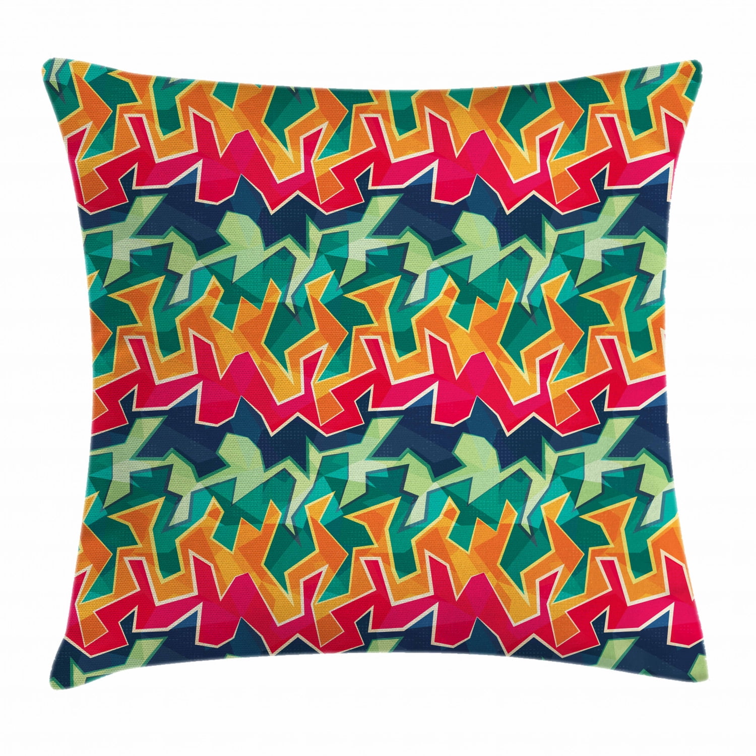 Grunge Throw Pillow Cushion Cover, Colorful Graffiti Inspired Pattern