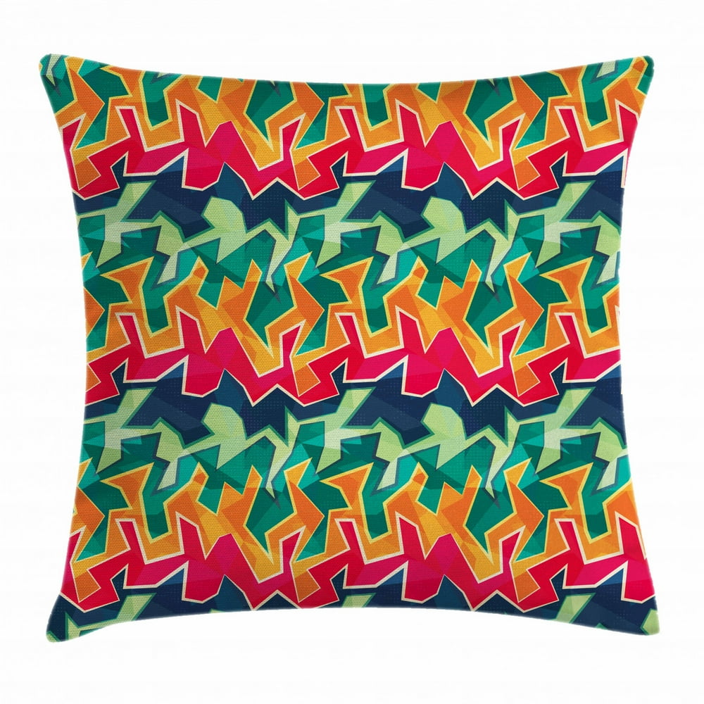 Grunge Throw Pillow Cushion Cover, Colorful Graffiti Inspired Pattern