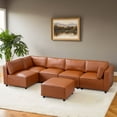 thumbnail image 3 of Randy Mid Century Modern Modular Cognac Tan Leather Comfy Sectional Sofa, 3 of 7