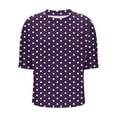thumbnail image 6 of Shirts for Women Short Sleeve Print Pocket Polka Dot Casual Round Neck Blouse Purple,Womens Tops, 6 of 6