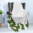 thumbnail image 4 of Jamaican Soft Flannel Fleece Blanket, Buterflies Flag Motifs Caribbean Animal Illustration Rasta Culture Print, Cozy Plush for Indoor and Outdoor Use, 50" x 70", Green Black Yellow, by Ambesonne, 4 of 5
