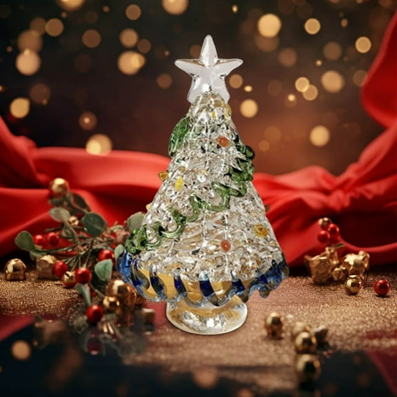 Byujiro Small Christmas Tree Glass Ornaments Mini-landscapes Christmas Tree Holiday Gifts Tabletop Decoration Portable Holiday Tree Christmas Decorations