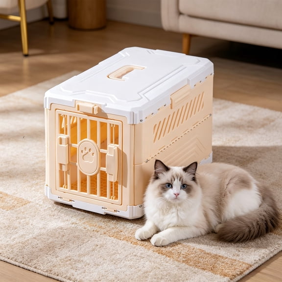 Foldable Pet Carrier for Airline Travel, Portable Soft Sided Crate for Cats Small Dogs, Folds Flat for Storage Handheld or Car Back Seat Use