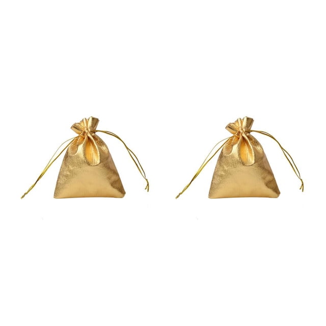 Bewildely 100 piezas bolsas de joyería brillante embalaje de dulces de regalo reutilizable con cordón tela no tejida manualidades de bricolaje Dorado/7*9cm 2piezas
