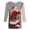 thumbnail image 6 of Xdegoge Merry Christmas Sweatshirts for Women 3/4 Length Sleeve Round Neck Pullover Funny Santa Claus Print Sweatshirt Casual Loose Fitting Blouse Tops, 6 of 7