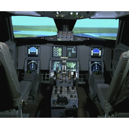 Interior view of an aircraft flight simulator Stretched Canvas - Stocktrek Images (31 x