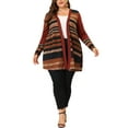 thumbnail image 2 of Agnes Orinda Women's Plus Size Long Sleeves Open Front Striped Spring Fall Thin Boho Sweater Cardigan 2X Red, 2 of 7