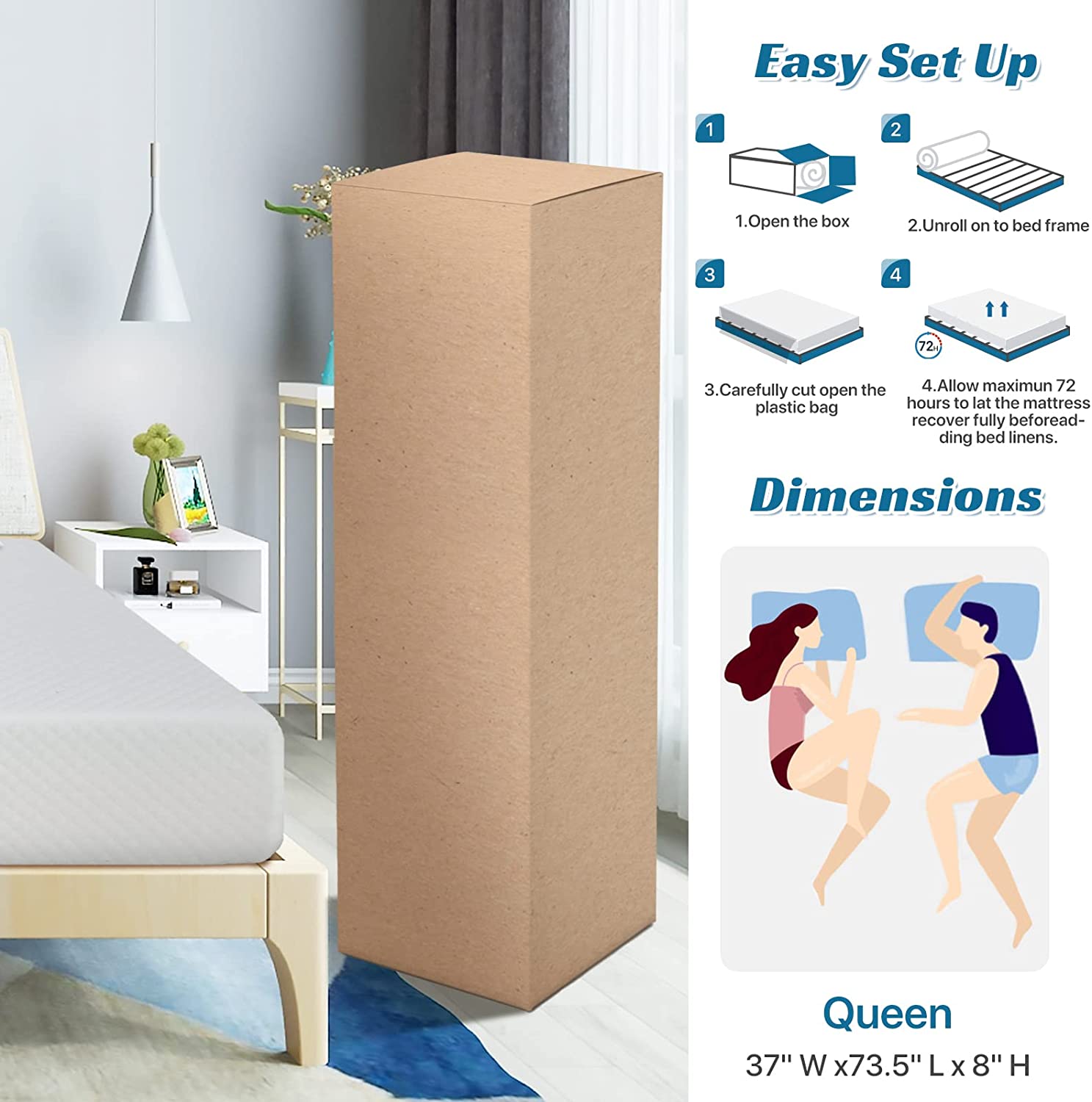 Dkelincs Twin Size Mattress 8 inch Gel Memory Foam Mattress Medium Firm Mattress for Cool Sleep Pressure Relief