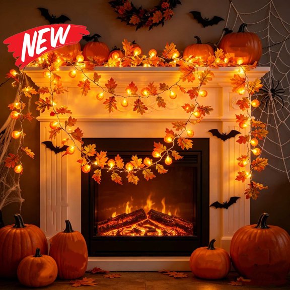 Halloween Decorations Savings, Halloween Pumpkin Maple Leaf String Light, 300CM Battery Operated LED Light for Outdoor Yard, Halloween Decorations Indoor Outdoor Home/Tabletop and Holiday Party