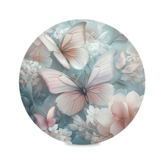 WOBOGO Pink and White Butterfly Round Placemats Set of 1 Heat Resistant Washable Kitchen Table Decorations 15.4in