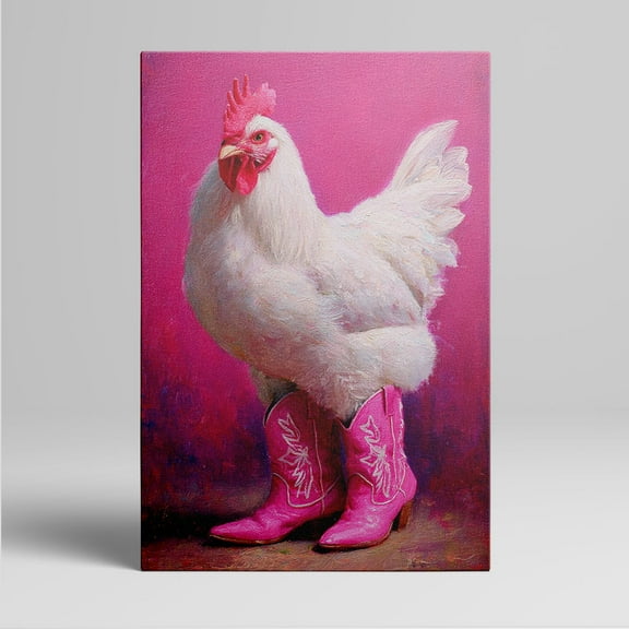 1pc Funny White Chicken in Pink Cowboy Boots Canvas Wall Art, framed Decor room hanging Wall Picture Decor for Home Gifts, living room, bathroom, bedroom, kitchen wall art decor canvas wall art