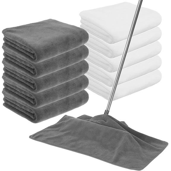 10 Packs Extra Large Microfiber Cleaning Cloth 30" x 20" Reusable Microfiber Towel Washable Large Floor Towel, Cleaning Cloths for House Floor Window Glass Office(White Grey)