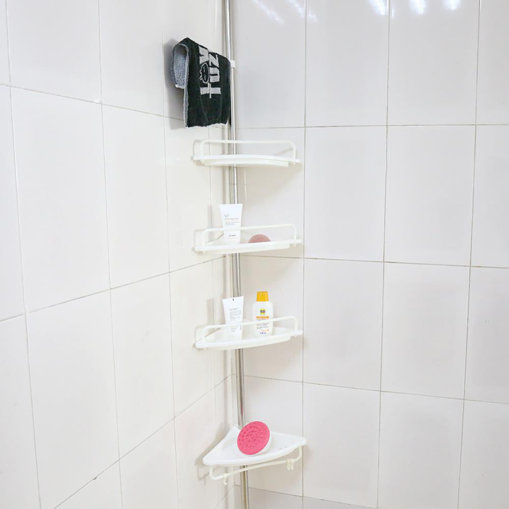 4 Tier Adjustable Telescopic Bathroom Corner Shower Shelf Organizer Caddy White 