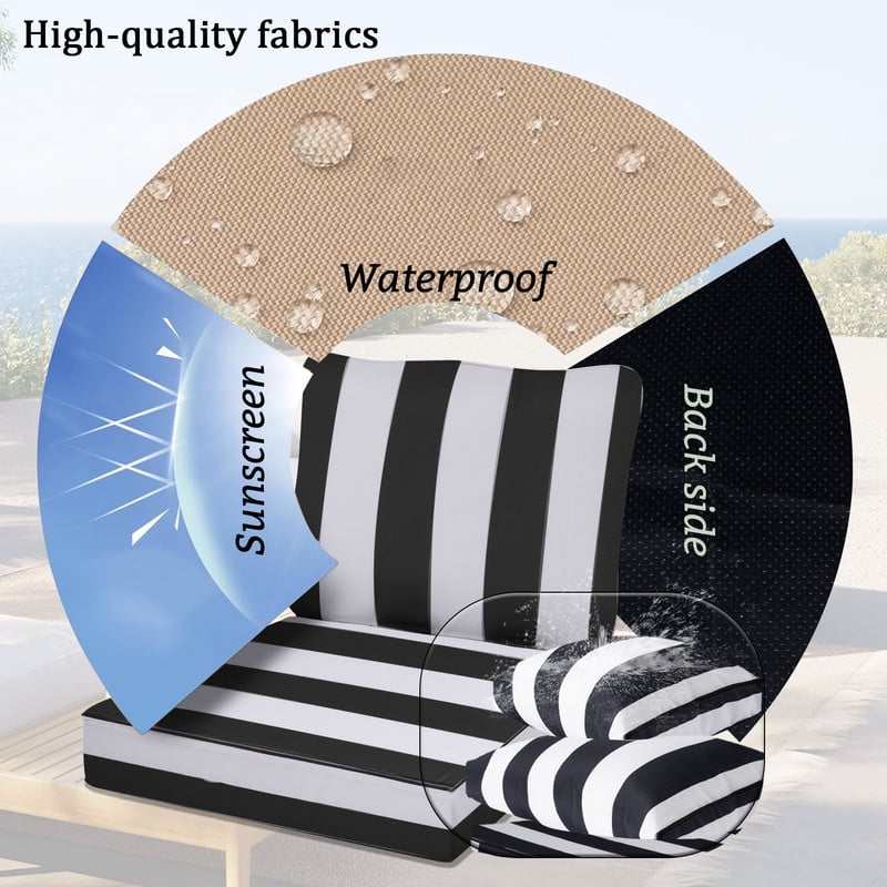 14 Pieces Outdoor sectional cushions replacement set, 4in thick patio furniture cushions, Waterproof Outdoor Couch Cushion,deep seat patio cushions For 6 Seat（Black white）
