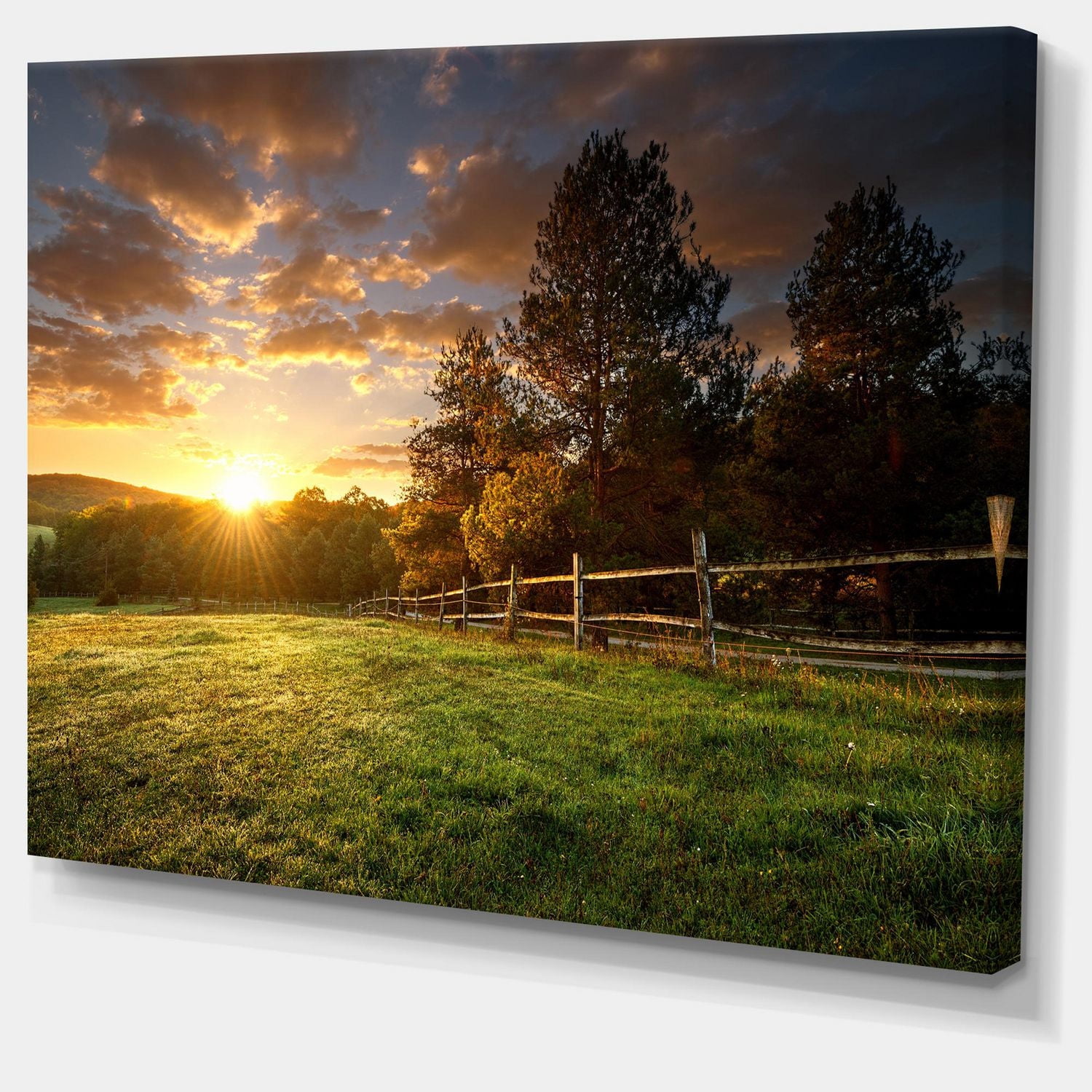 Designart Fenced Ranch at Sunrise Canvas Wall Art