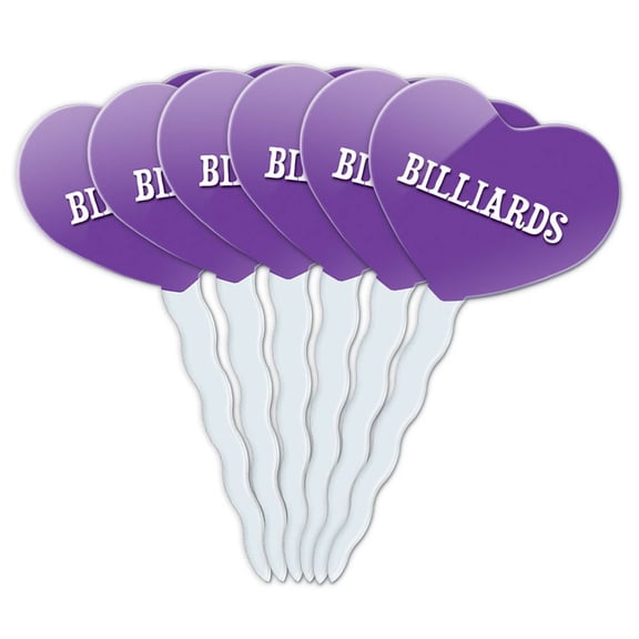Billiards Heart Love Cupcake Picks Toppers - Set of 6