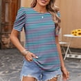 thumbnail image 2 of Womens Striped Puff Sleeve Tops for Summer Casual Trendy Holiday Resort Outfits Crew Neck Baggy Short Sleeve T-shirt, 2 of 5
