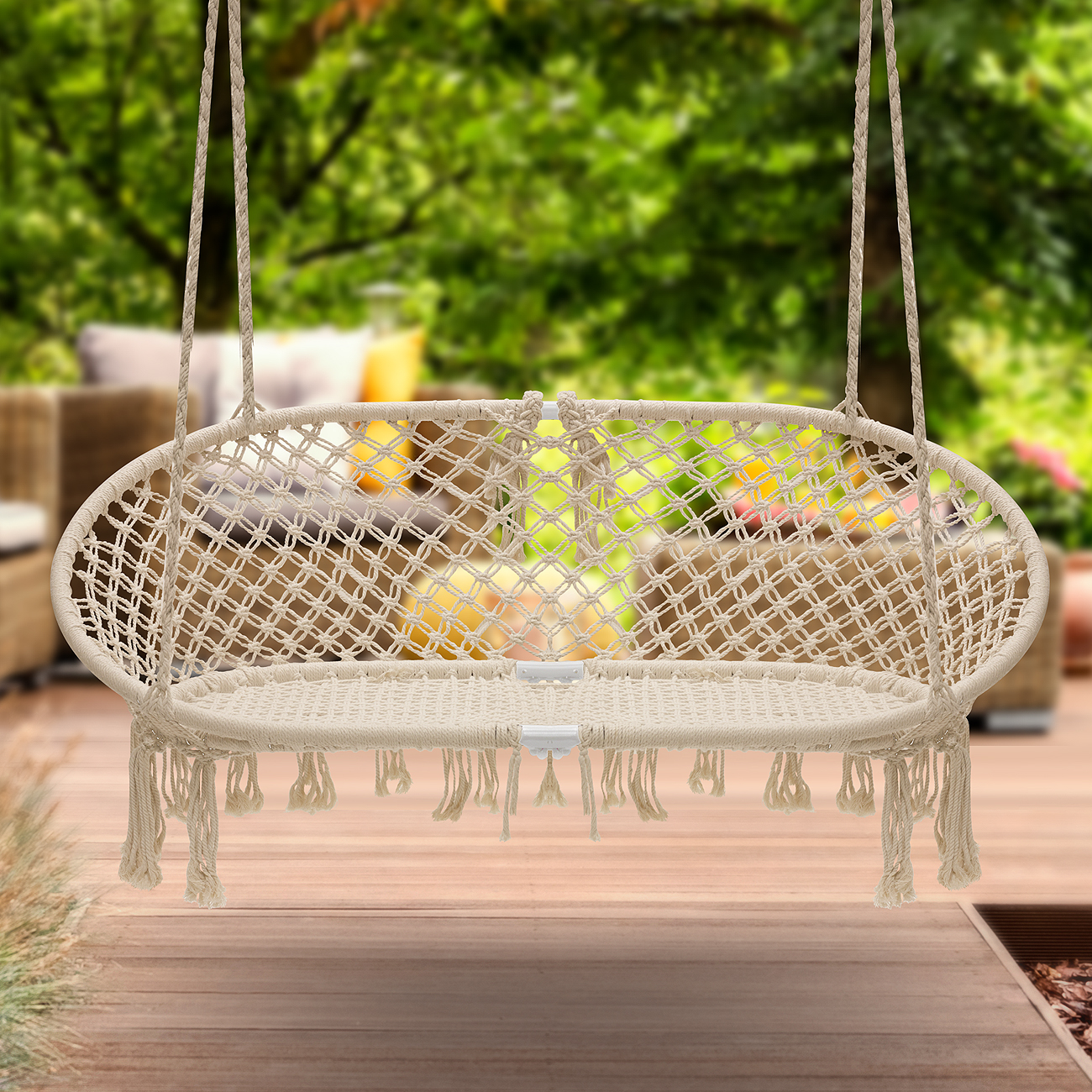 Sorbus Double Hammock Chair Macramé Swing, 300 Pound Capacity, Perfect for Indoor/Outdoor Home, Patio, Deck, Yard, Garden - image 3 of 8