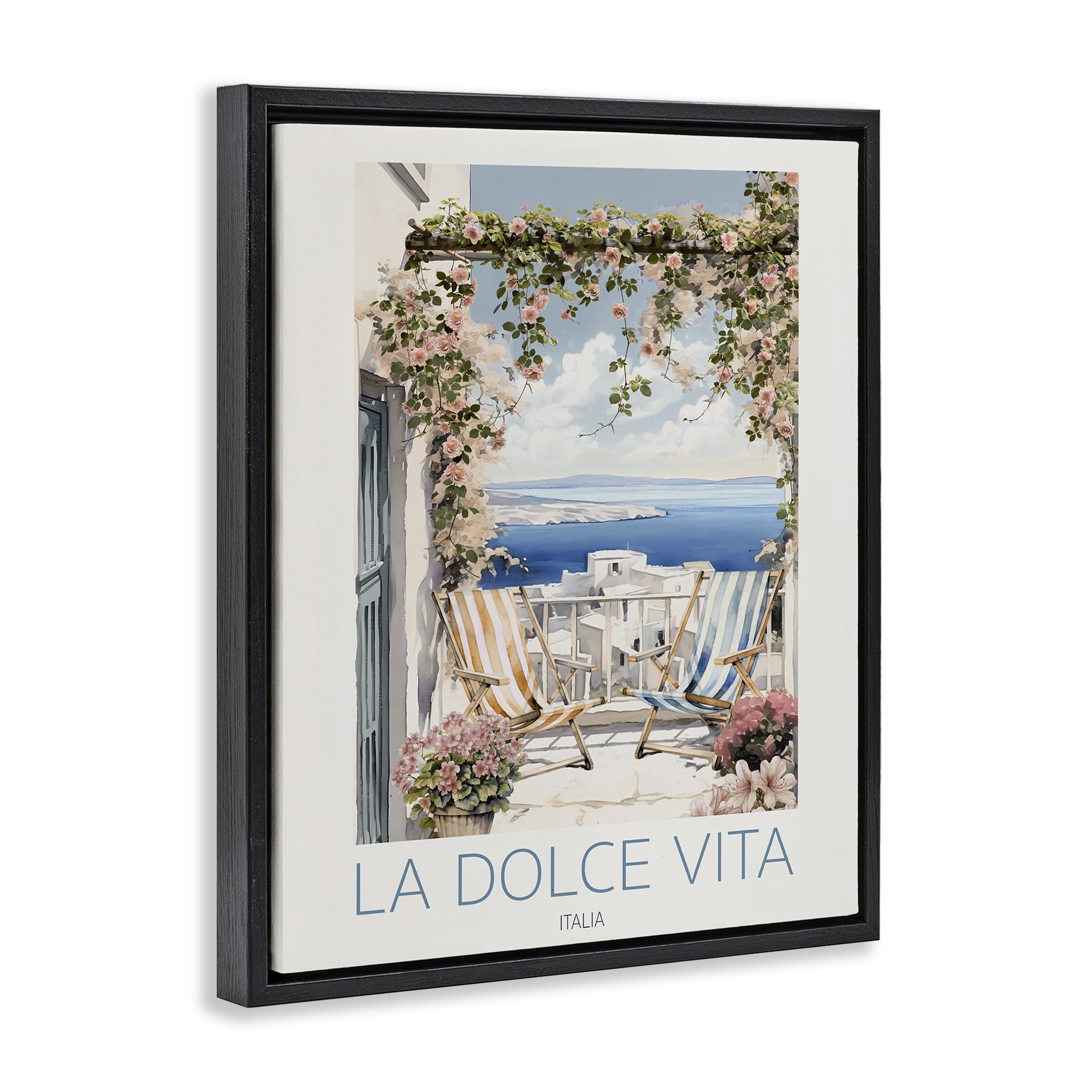 Stupell Industries Coastal Italian Balcony View Black Framed Floater Canvas Wall Art, design by CAD Designs