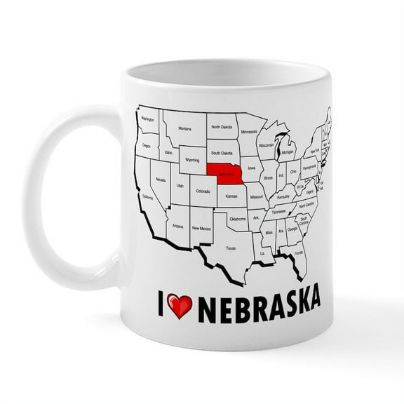 CafePress - I Love Nebraska Mug - 11 oz Ceramic Mug - Novelty Coffee Tea Cup