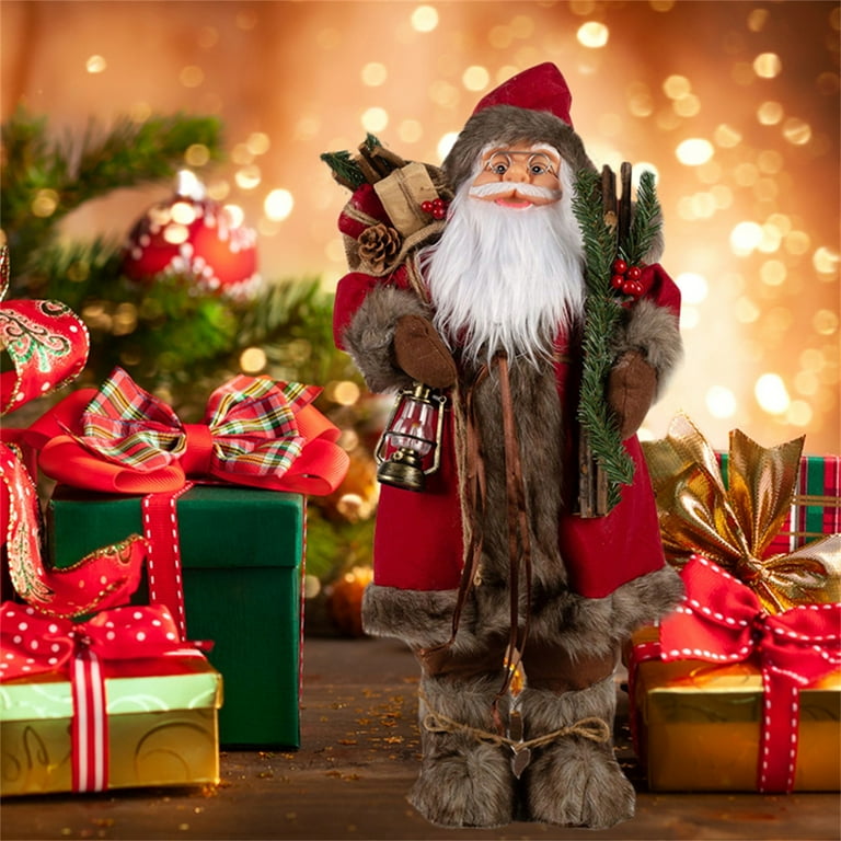Realistic Santa Claus Figure Standing Traditional Red Santa Claus Figure Doll Christmas Ornament for Home Window Table