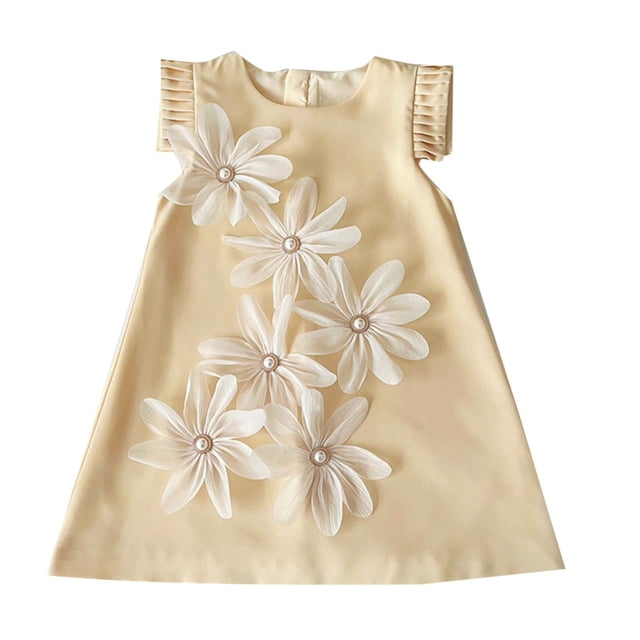Ashirexll Robe d'Été pour Filles Sans Manches à Col Rond, Couleur Unie, Mélange de Coton, Longueur Genou, Jaune, 11 Ans