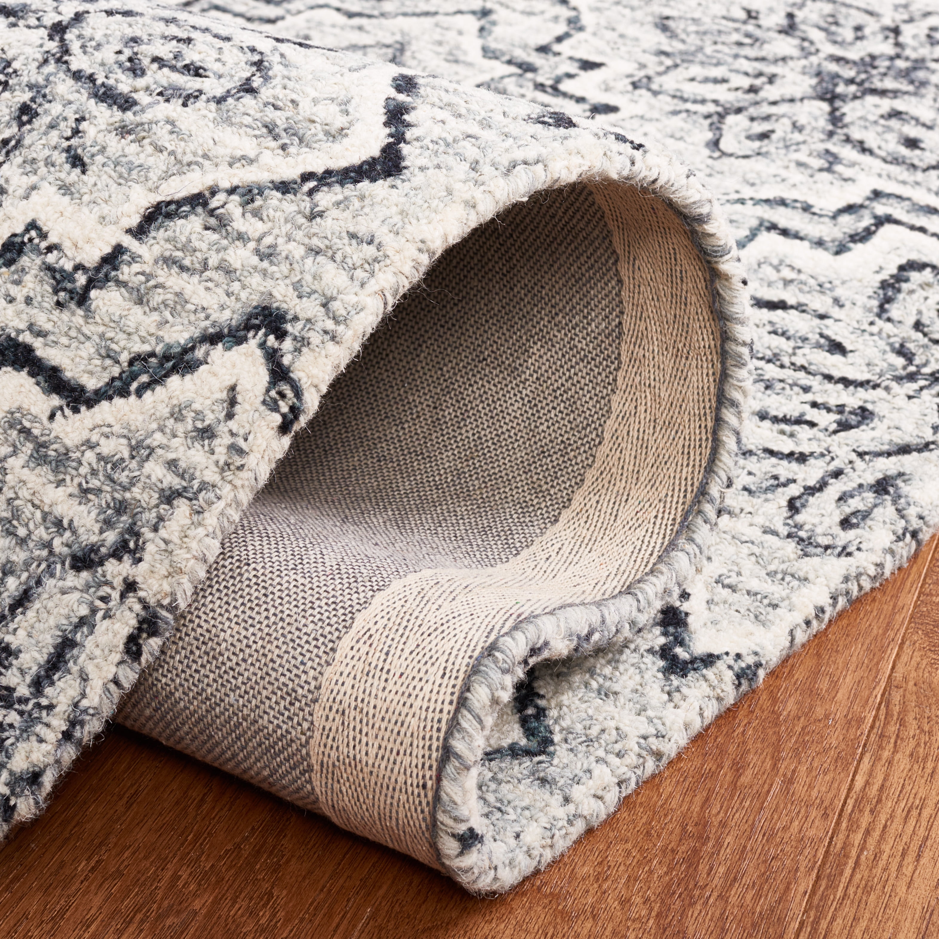SAFAVIEH Abstract Drew Abstract Wool Area Rug, Dark Blue/Gray, 6' x 6' Square