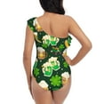 thumbnail image 5 of Easygdp St Patrick's Day10 Women's One Shoulder Ruffle Monokini Bathing Suits with Removable Chest Pad, Quick Drying - Large, 5 of 8