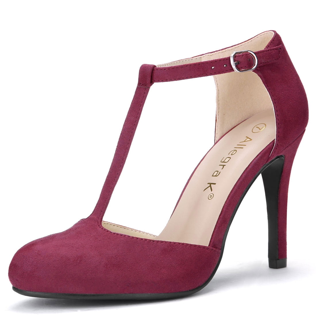 burgundy t strap heels