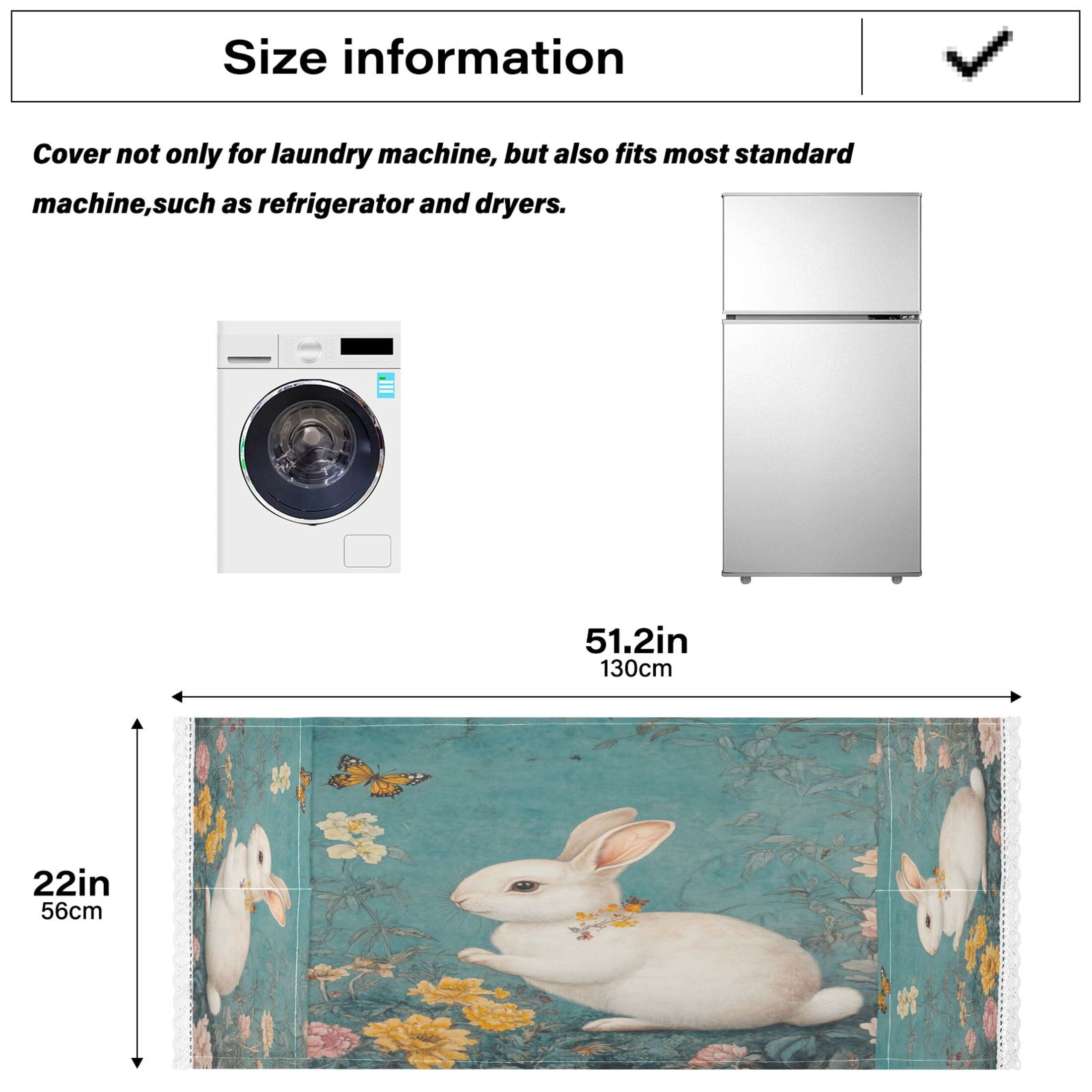 White Rabbit in Flower PatternWasher and Dryer Covers Dust-Proof and Oil Resistant Fridge Cover with 4 Storage Pockets Washing Machine Top Cover for Laundry Kitchen Home 51.2 x 22 In