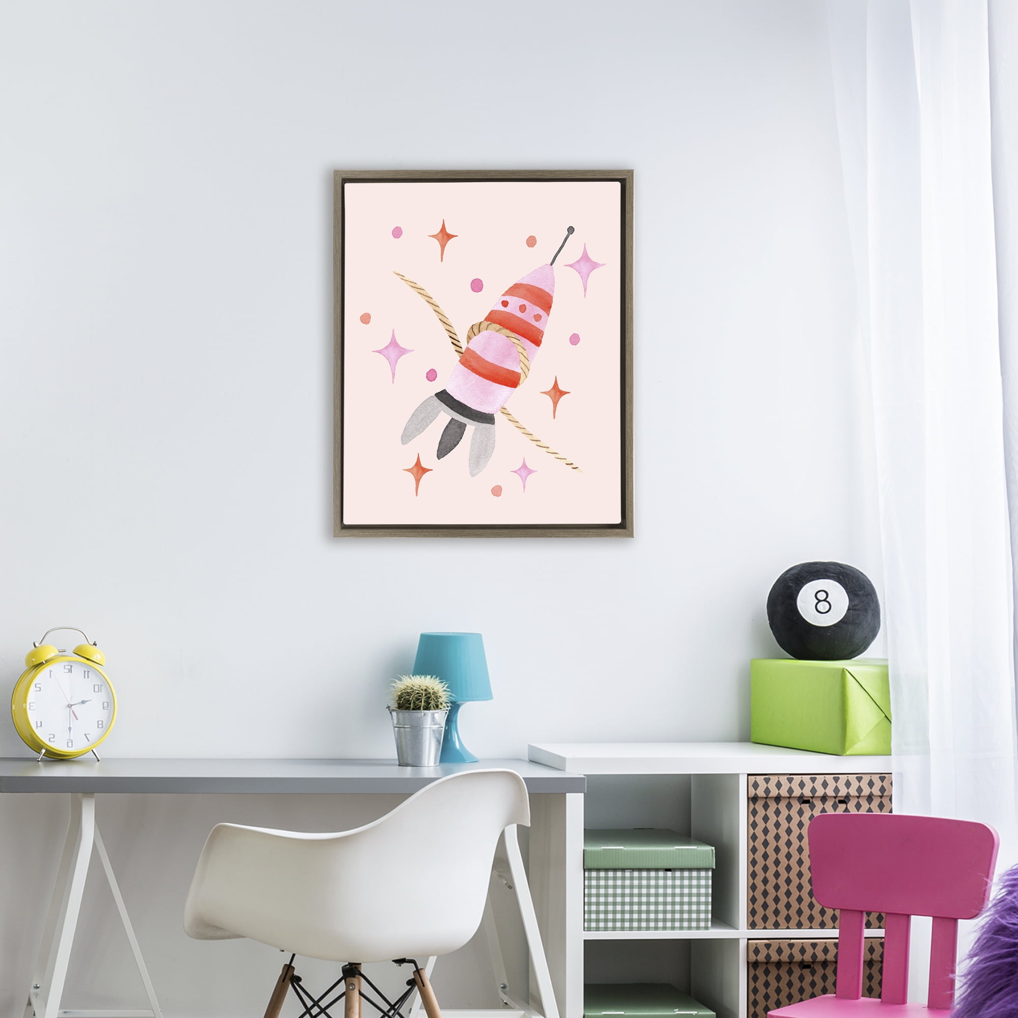 Spaceship with Lasso Brown Framed Floater Canvas Wall Art, design by Nina Jacobs