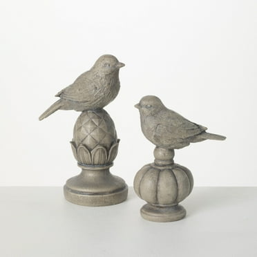 Sullivans Stone-Look Bird Finial Set of 2, 8"H & 6.25"H Multicolored