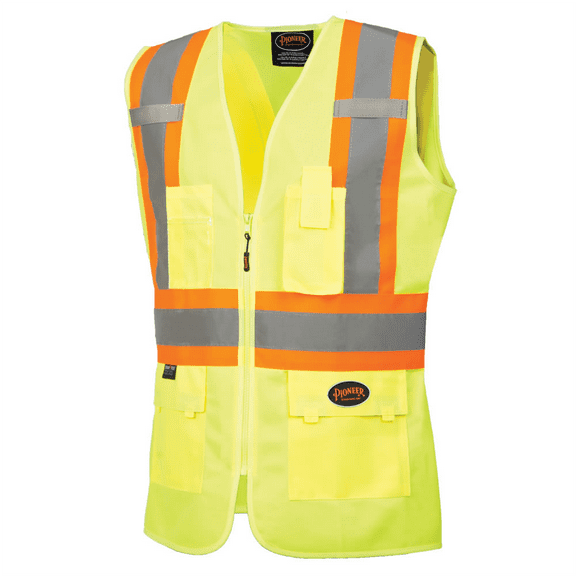 Pioneer Women's Custom Fit Hi-Vis Mesh Back Safety Vest  - Color:  Hi-Vis Yellow/Green  - Size: 2XL
