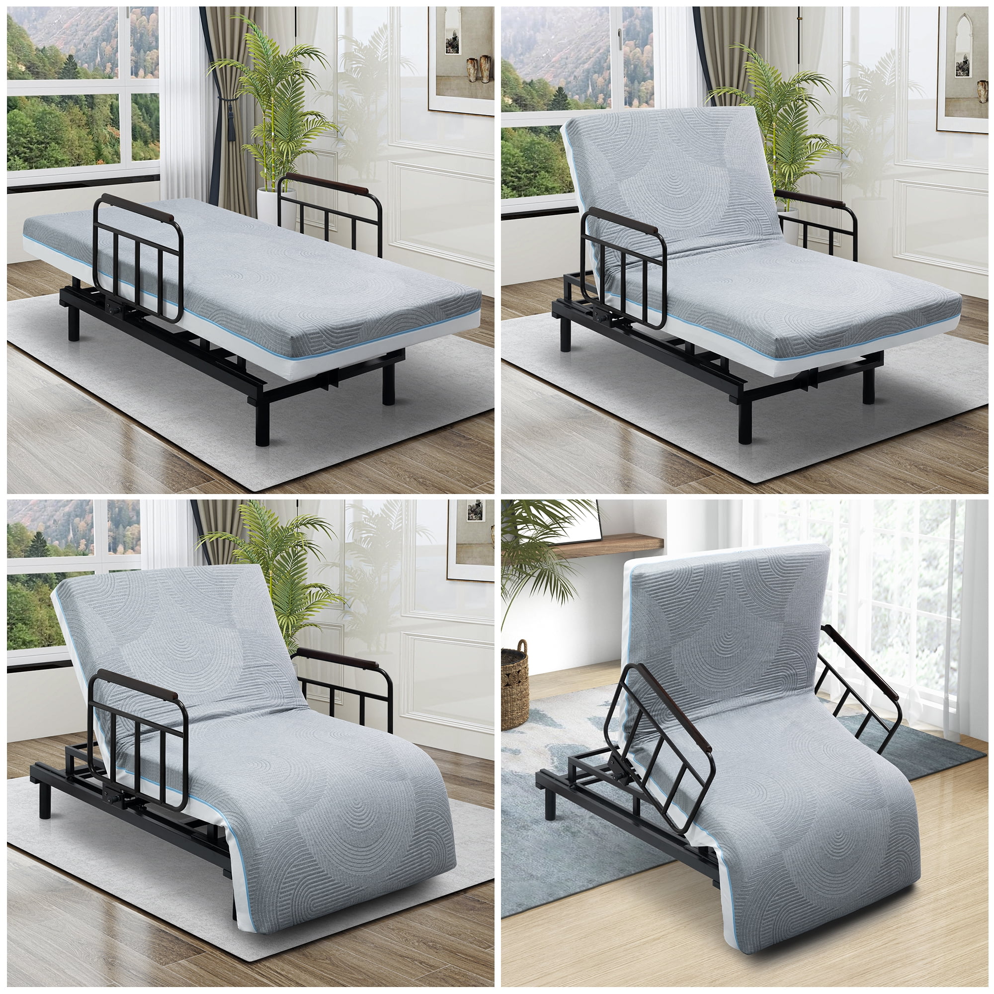 Montary Electric Hospital Bed - One-Touch Remote Back/Leg Adjust, Safety Rails & Stand Assist, for Elderly/Pregnancy Care