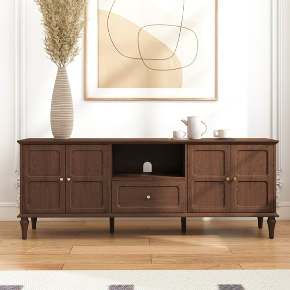 67" Mid-Century TV Stand with Storage Cabinets & Drawer, Retro Entertainment Center Media Console for Living Room, for TV up to 75",Brown