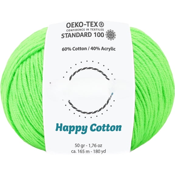 Minzimin Happy Cotton, 60% Cotton 40% Acrylic Yarn, Soft, Fine/Sport (2) for Crochet and Knitting 1.76 Oz (50g) / 180 Yrds (165m)