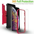 thumbnail image 3 of iPhone X/ XS Case, With [Tempered Glass Screen Protector Included], STARSHOP Full Cover Heavy Duty Dual Layers Phone Cover with Kickstand and Locking Belt Clip-Red, 3 of 6