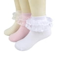 thumbnail image 2 of Kawell 5 Pairs Toddler Baby Girls Ruffle Lace Socks Cotton Frilly Ankle Soft Dress Kids Princess Socks 2-15T, 2 of 7