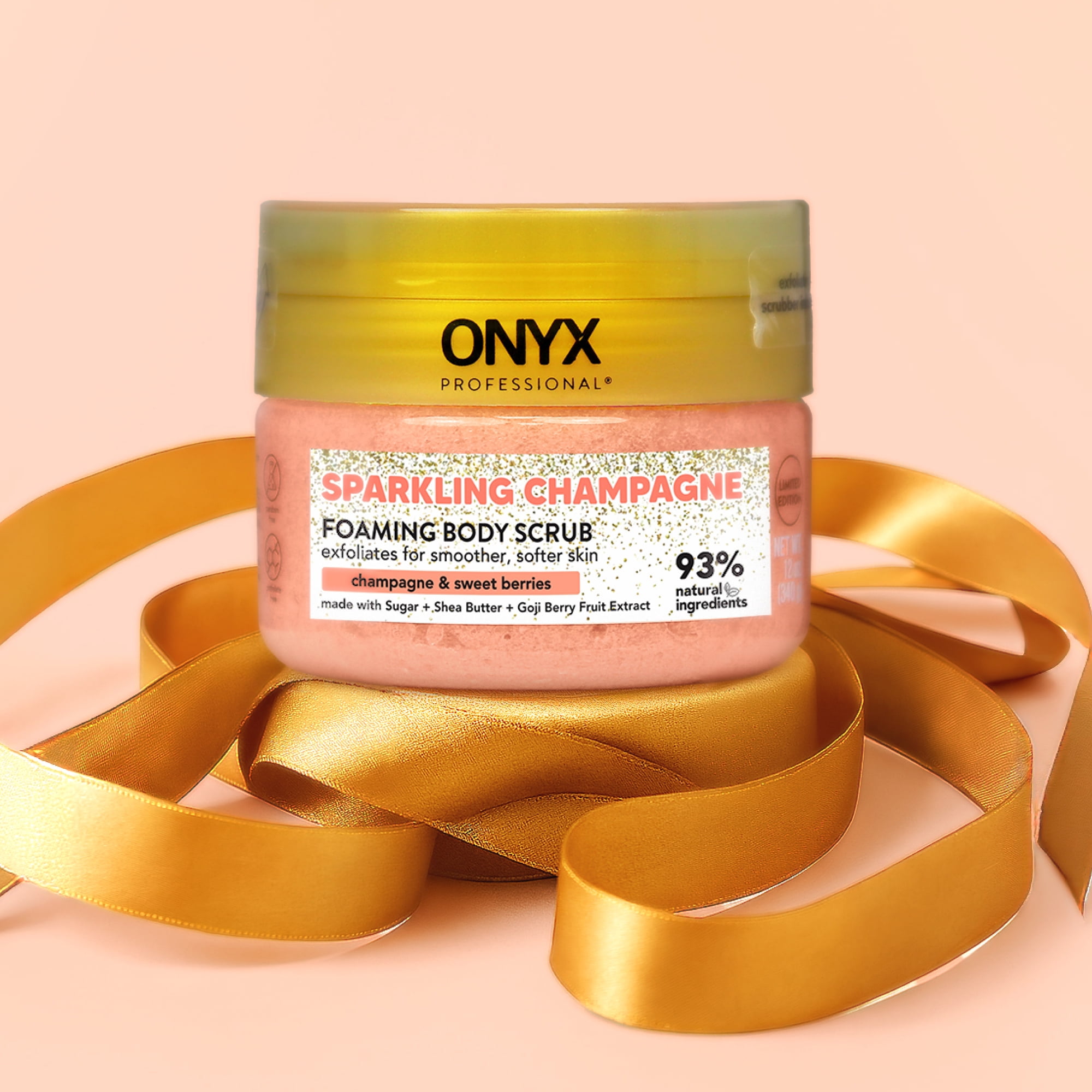 ONYX Professional Foaming Body Scrub with Scrubber, Sparkling Champagne, 12 oz